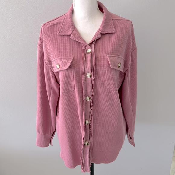 Waffle Knit Button Down Shirt - Picture 1 of 5